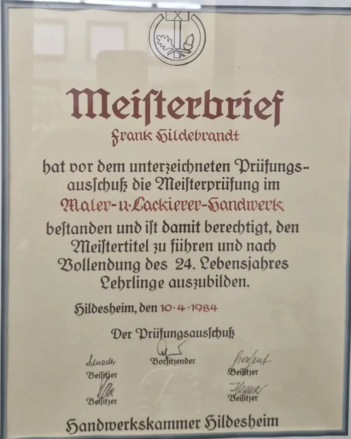 Zertifikat der Lackerei Hildebrandt